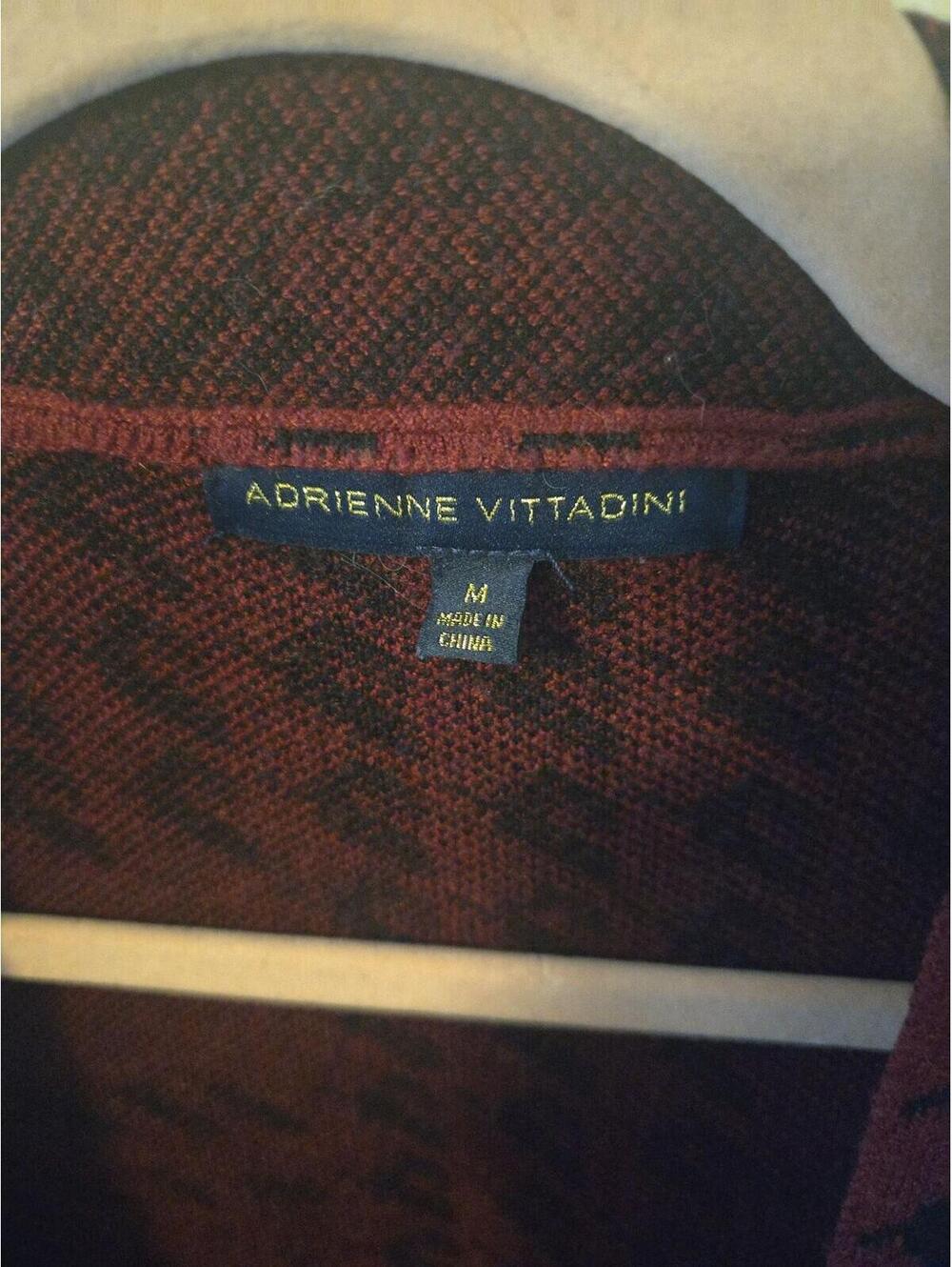 Adrienne Vittadini Burgundy Houndstooth Open Front Cardigan Size M - Picture 2 of 6